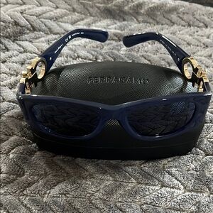 Salvatore Ferragamo Navy Blue Sunglasses with Gold Accents